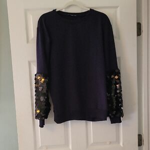 Urban Outfitters Navy Sweatshirt with Sequin Sleeve Detail